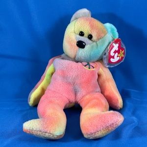VTG Ty Beanie Babies ‘Peace’ the tie dyed teddy w/ peace sign & orig swing tag